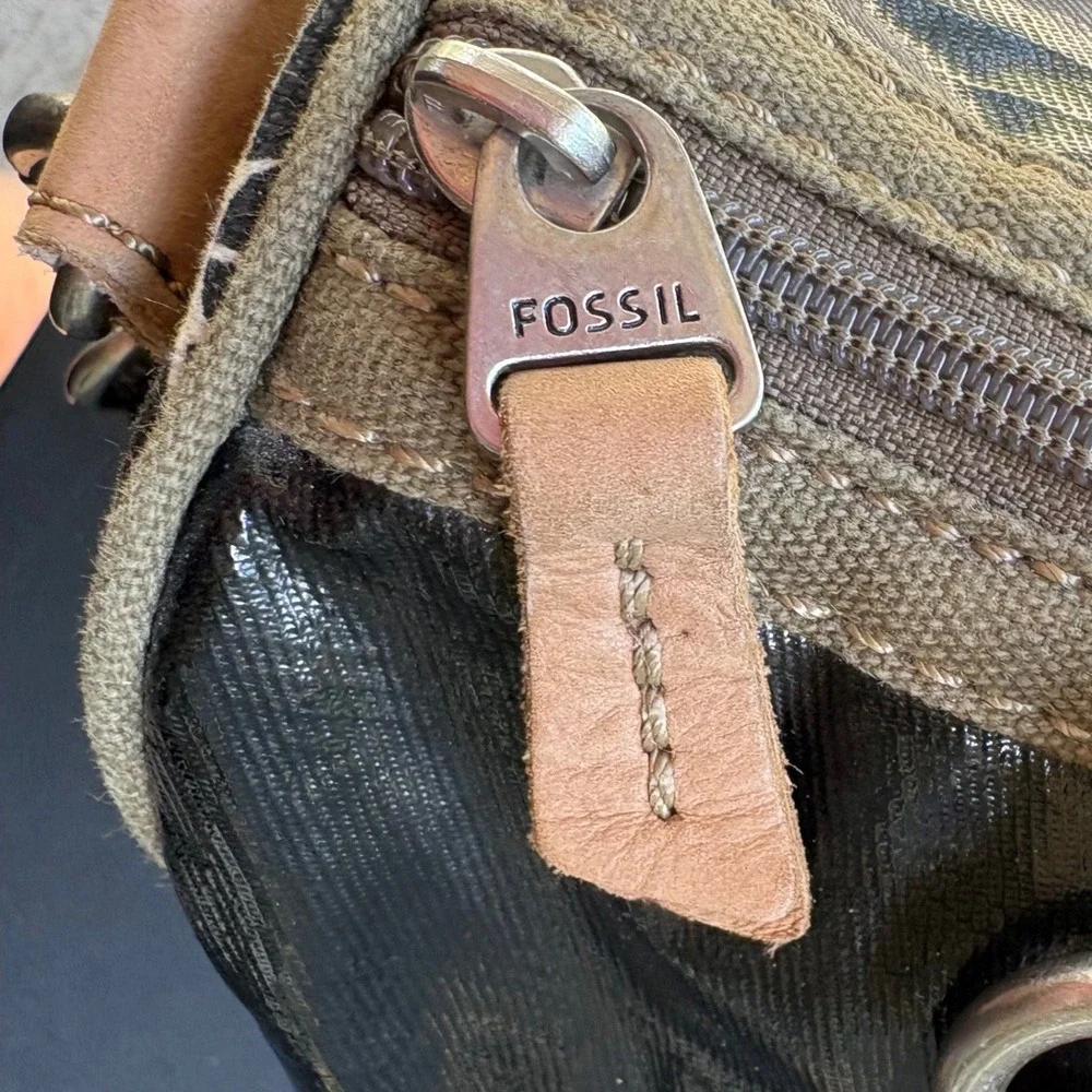 Fossil Key-Per Black‎ Coated Canvas Satchel Geometric Print Crossbody Bag